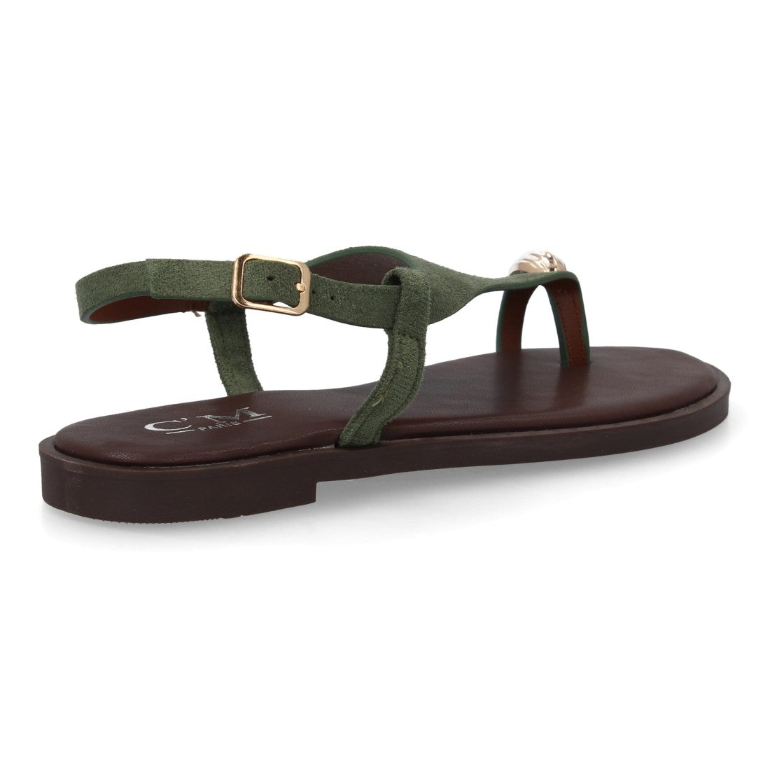 sandalia plana verde minimalista mujer