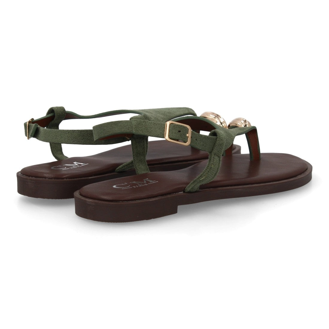 sandalia plana verde minimalista mujer