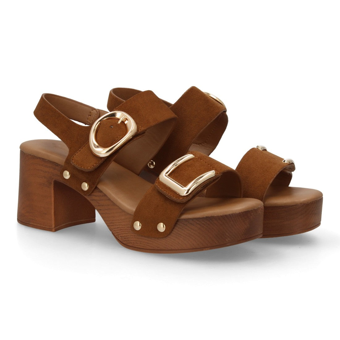 Sandalia plataforma madera camel tachuelas