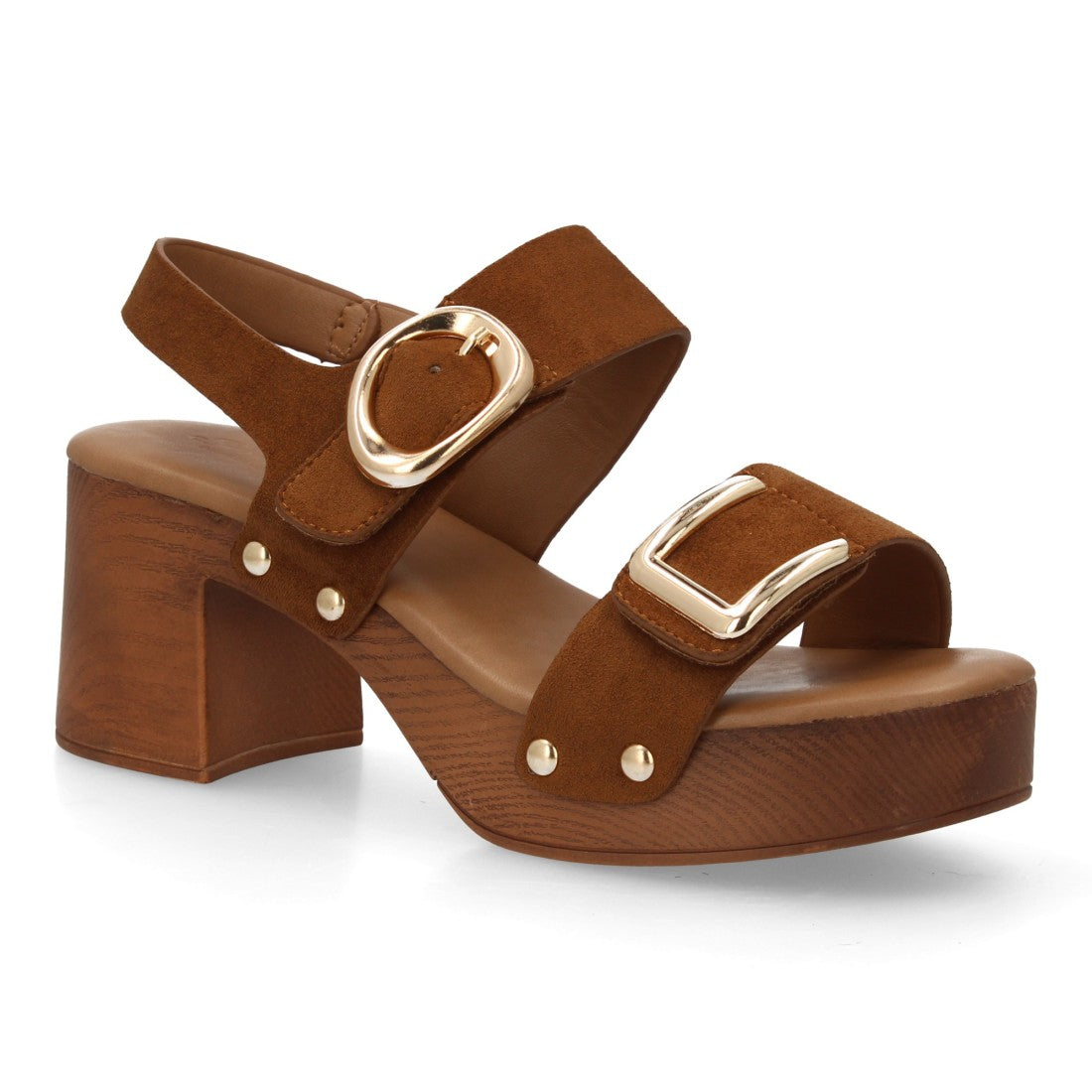 Sandalia plataforma madera camel tachuelas