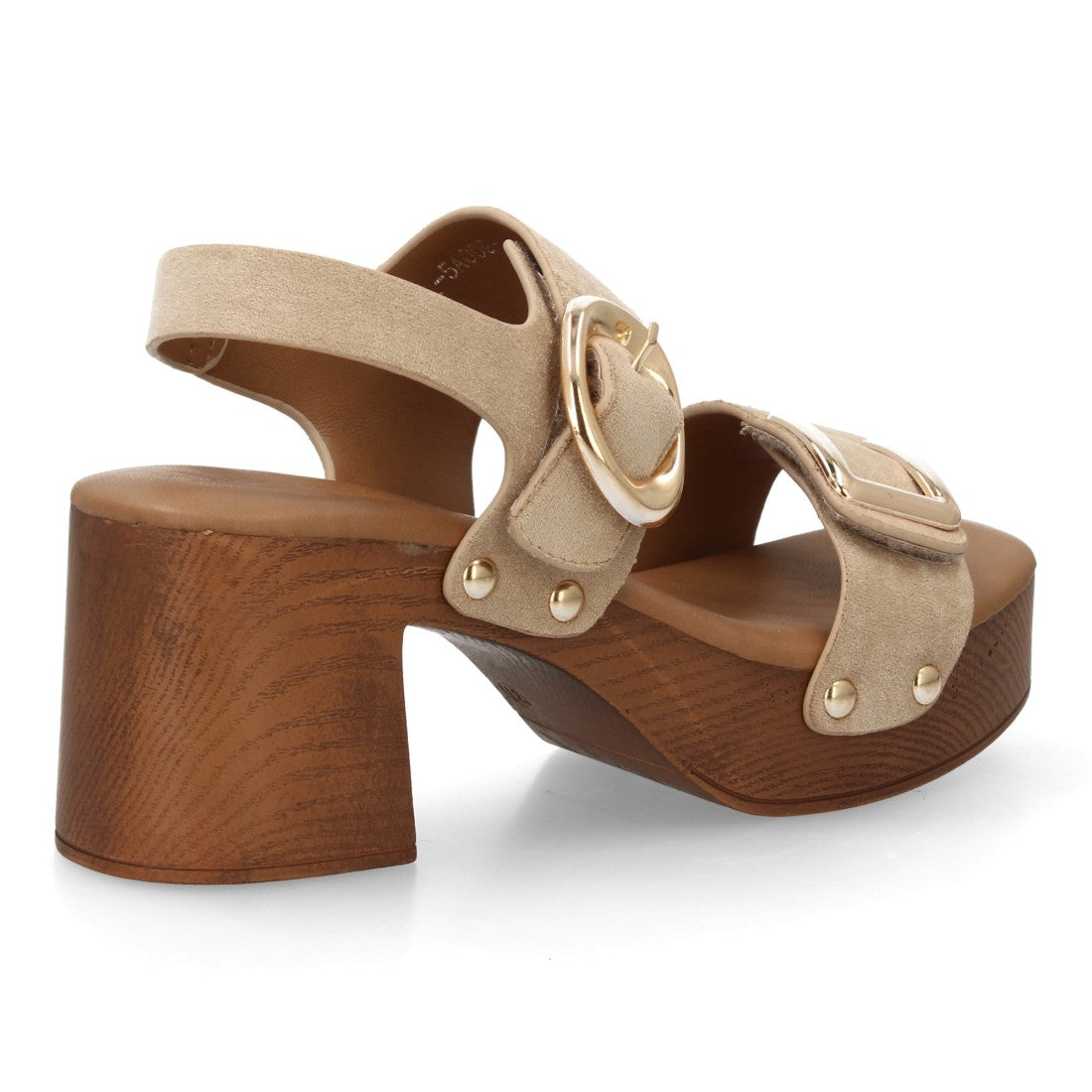 Sandalia plataforma madera beige tachuelas