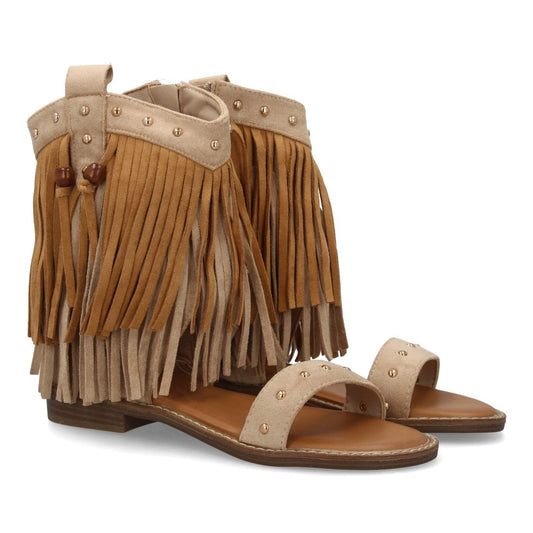 Sandalia boho kaki flecos tachuelas mujer