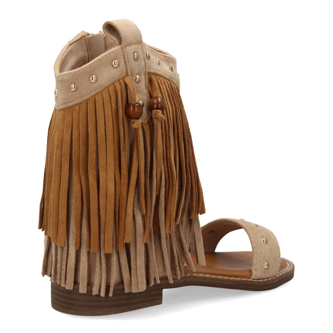 Sandalia boho kaki flecos tachuelas mujer