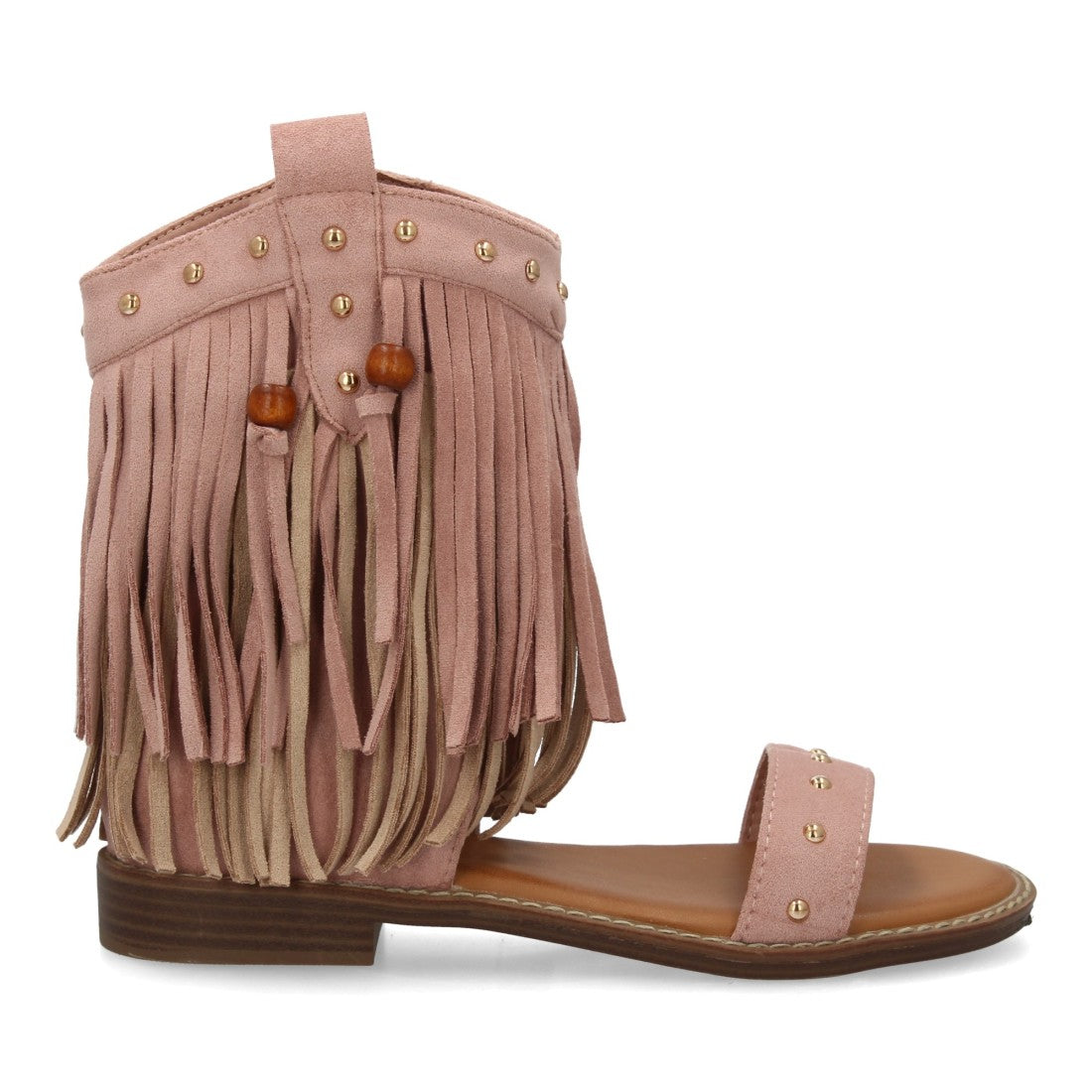 Sandalia rosa boho flecos tachuelas
