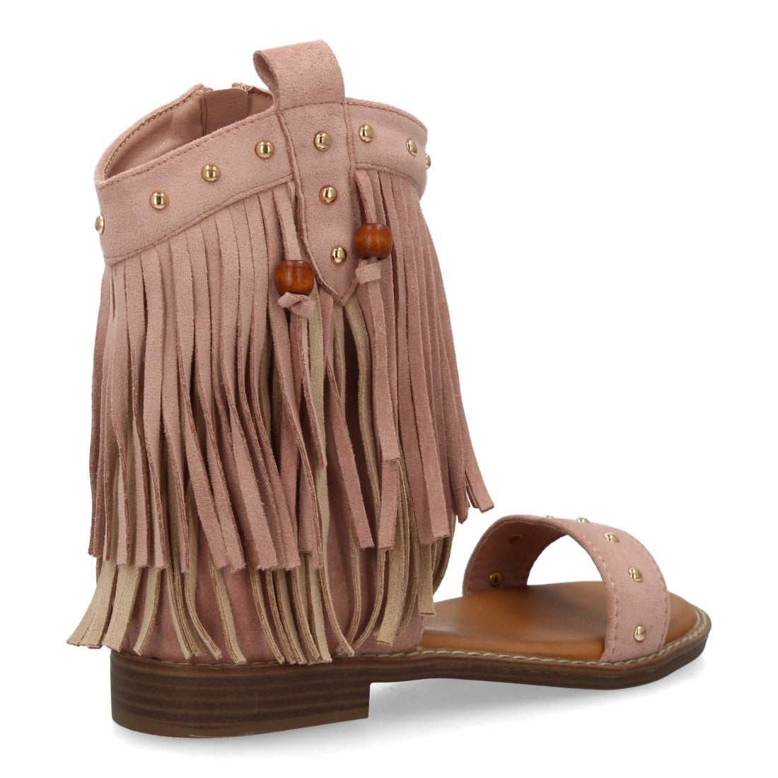 Sandalia rosa boho flecos tachuelas