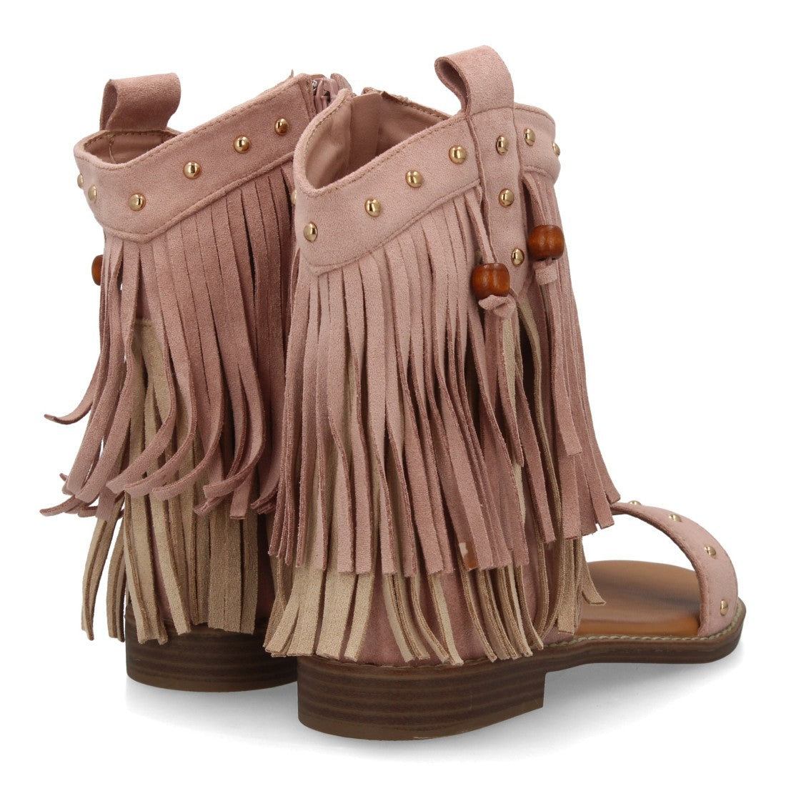 Sandalia rosa boho flecos tachuelas