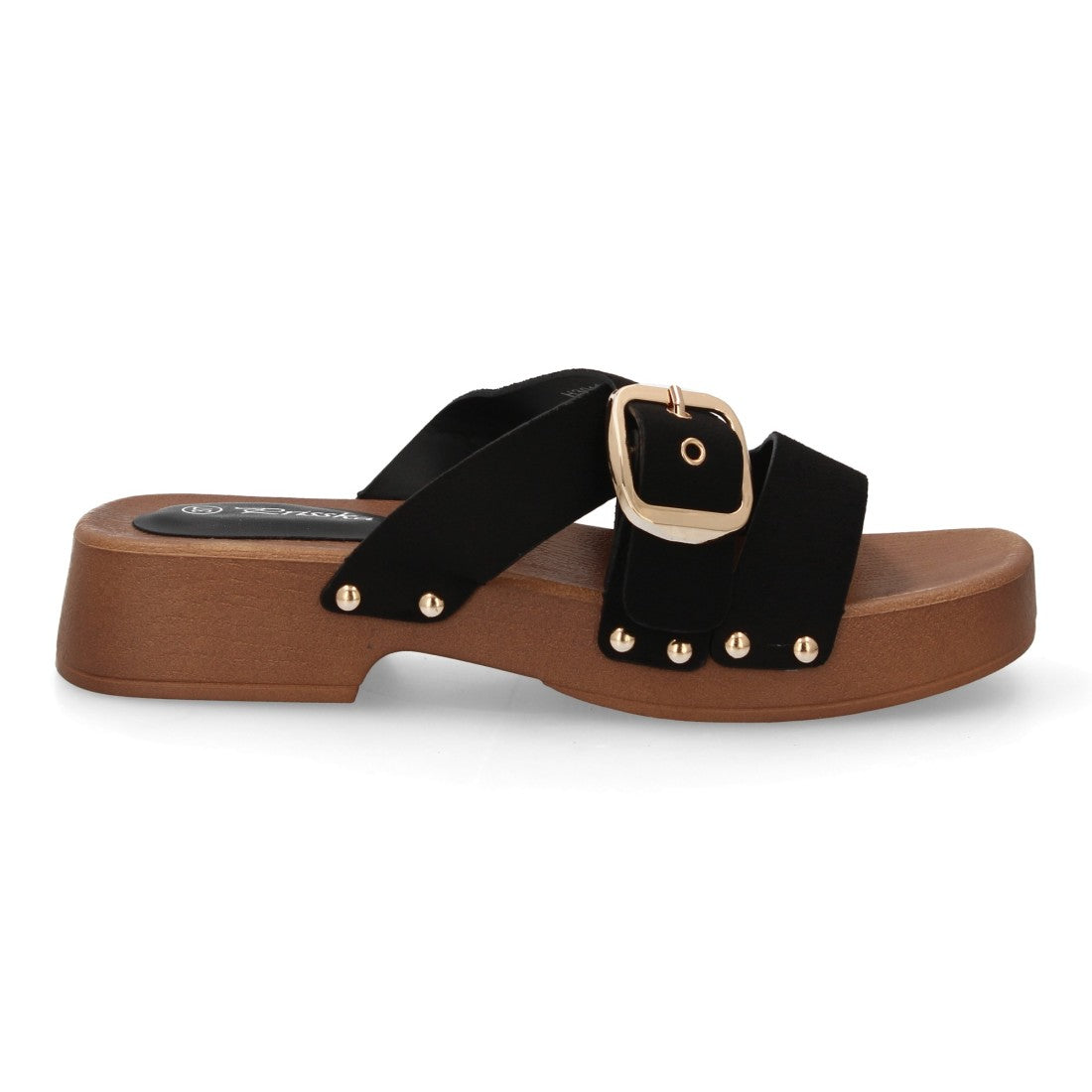 Sandalia pala negra plataforma madera mujer