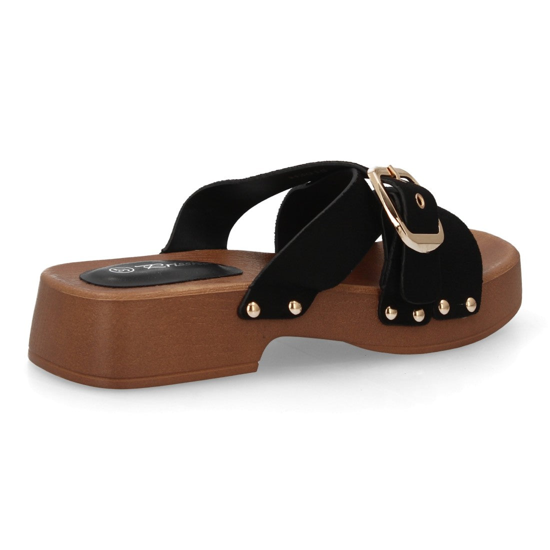 Sandalia pala negra plataforma madera mujer