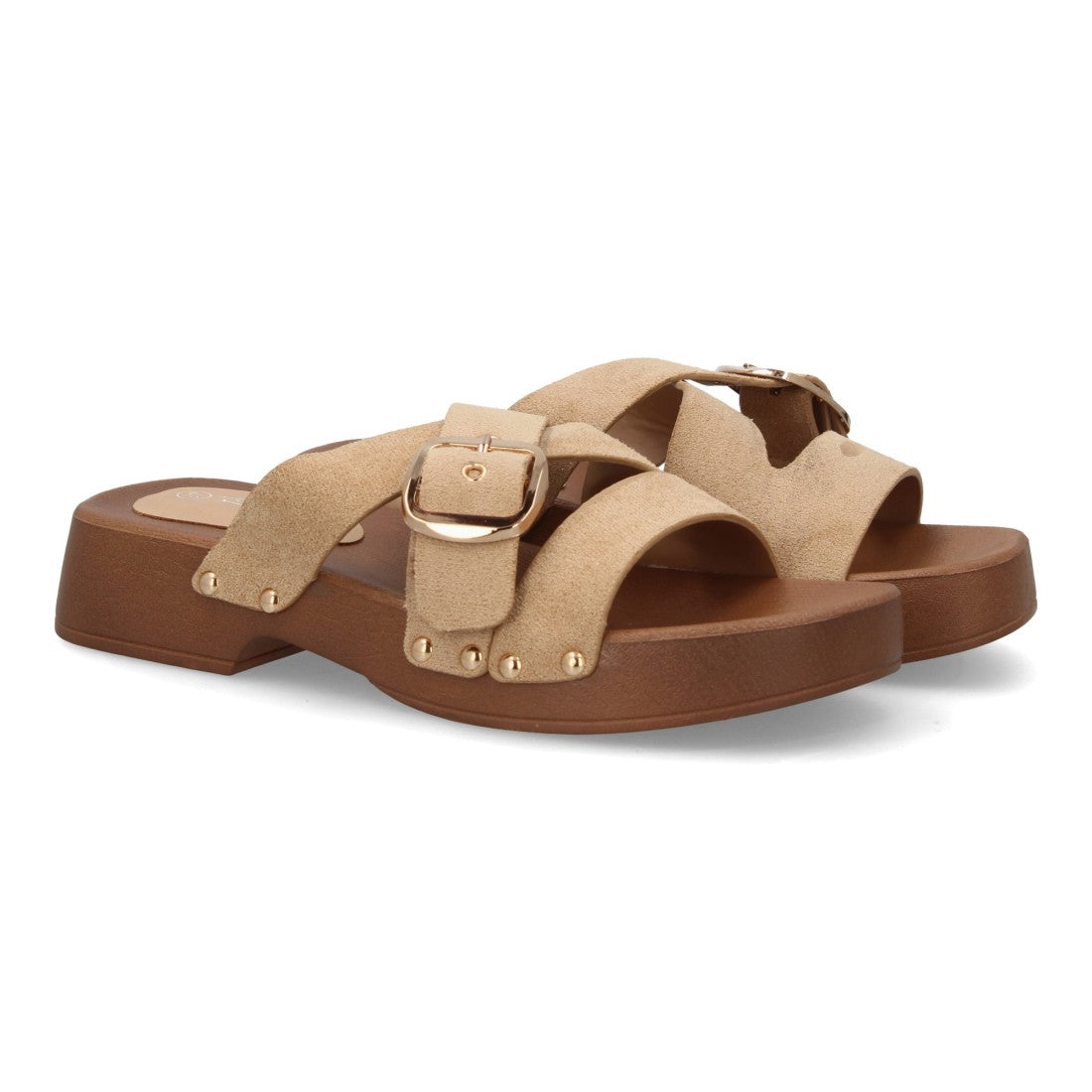 Sandalia pala beige plataforma madera mujer