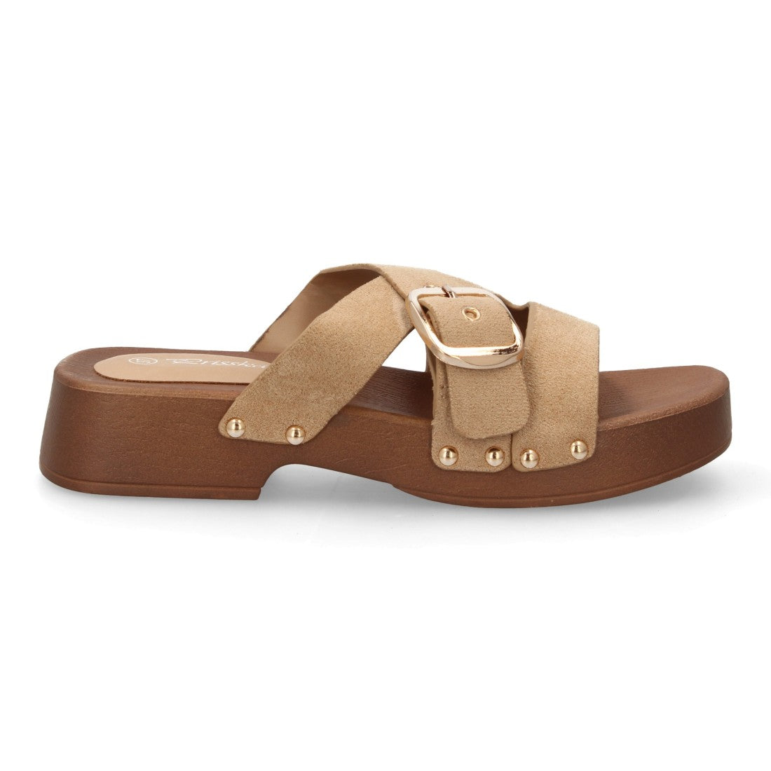 Sandalia pala beige plataforma madera mujer