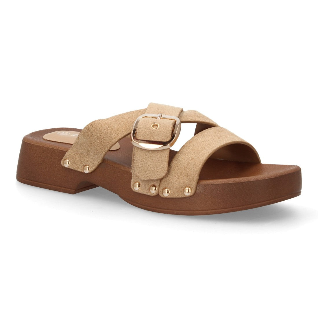 Sandalia pala beige plataforma madera mujer