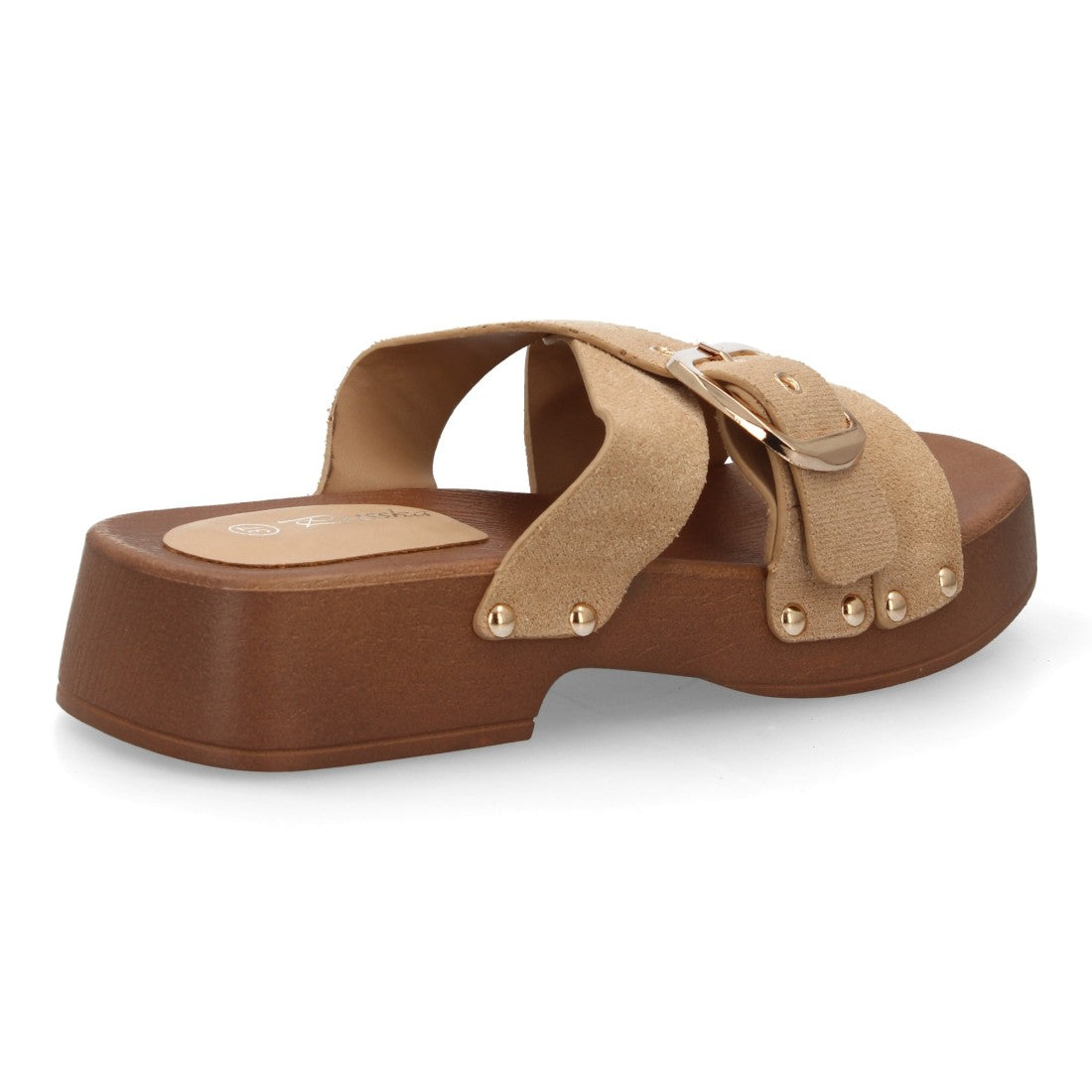 Sandalia pala beige plataforma madera mujer