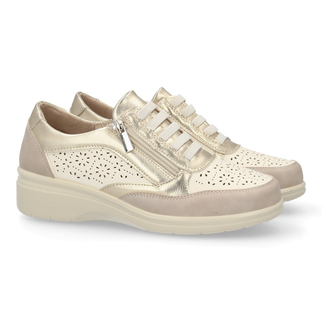 Zapatilla casual oro cuña calada mujer