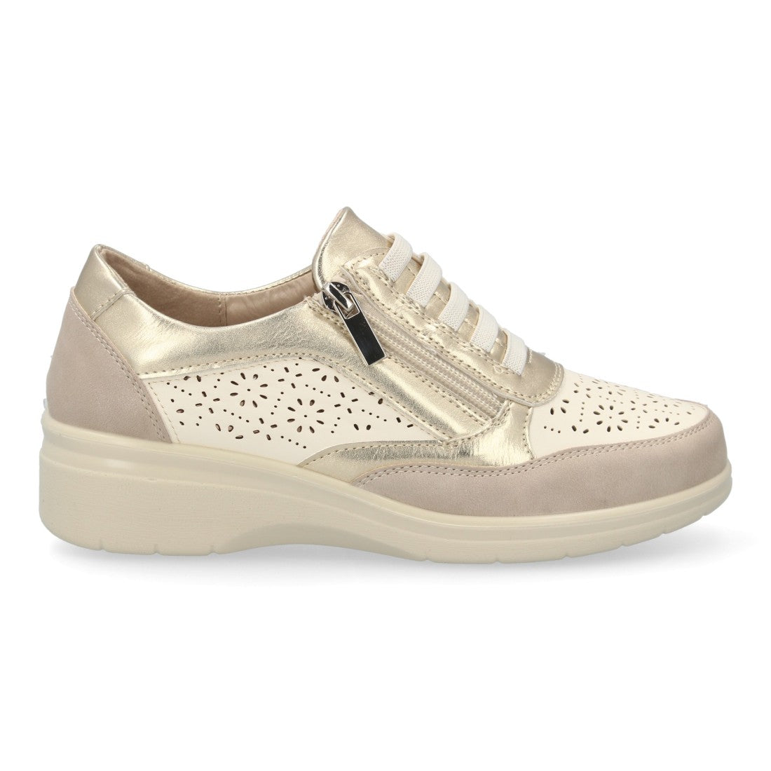 Zapatilla casual oro cuña calada mujer