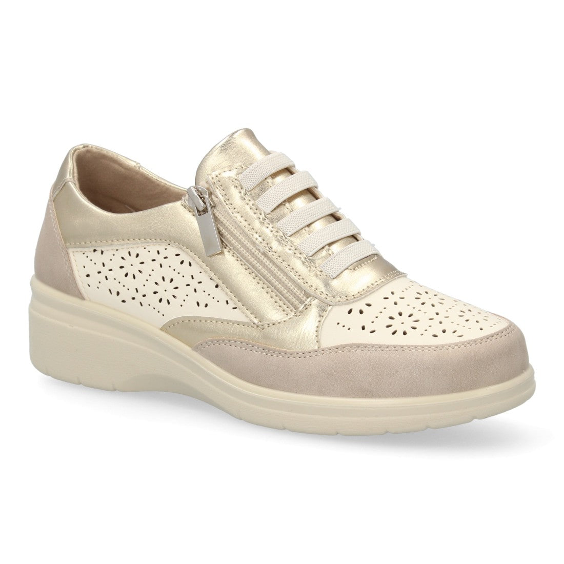 Zapatilla casual oro cuña calada mujer