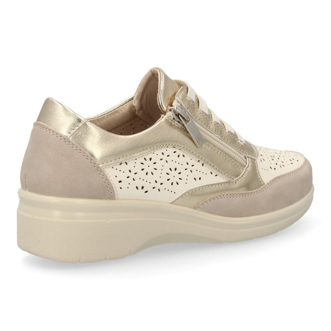 Zapatilla casual oro cuña calada mujer
