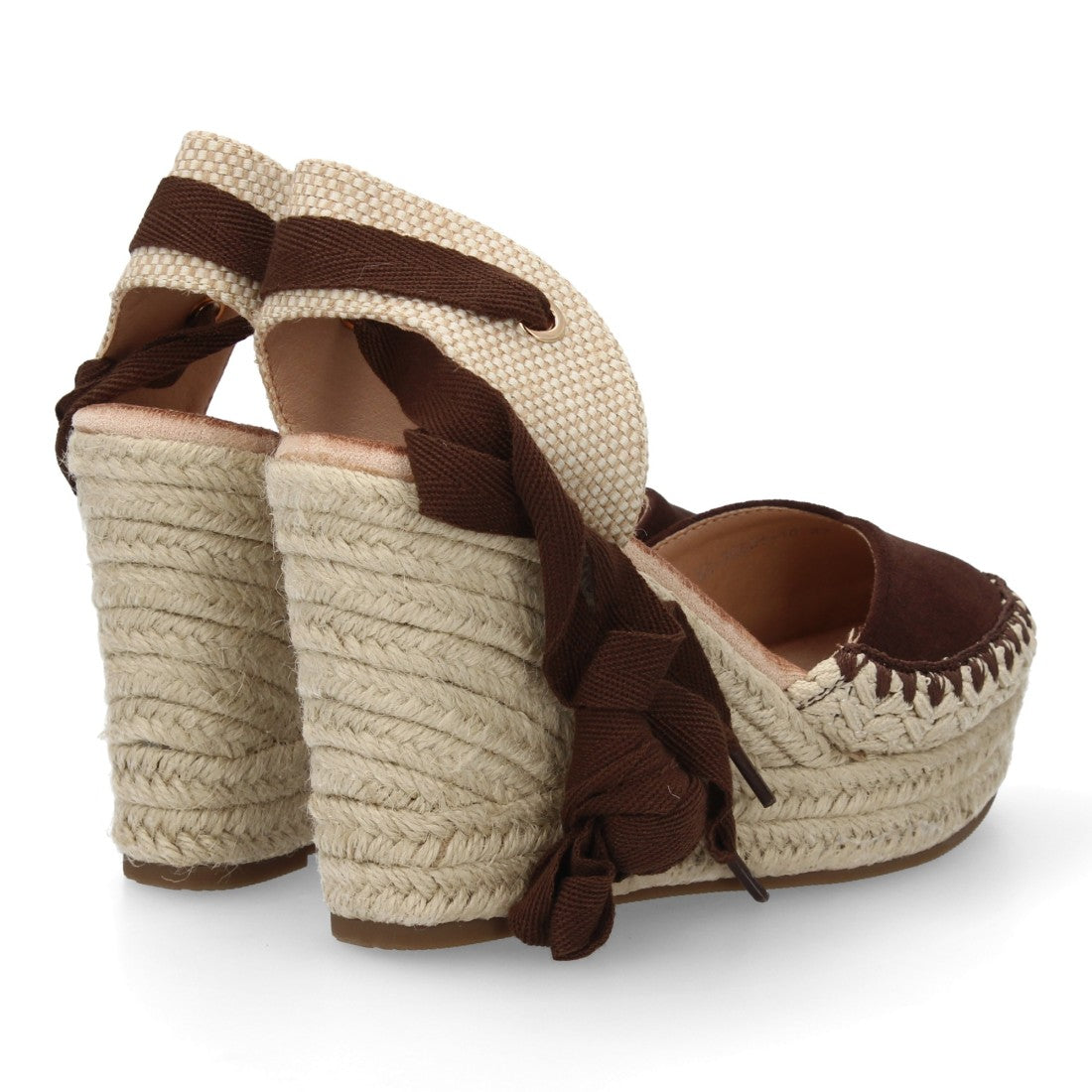 sandalia cuña yute marron cintas mujer