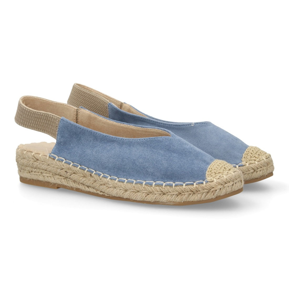 Alpargata plana mujer azul suela yute elástico lona cómoda
