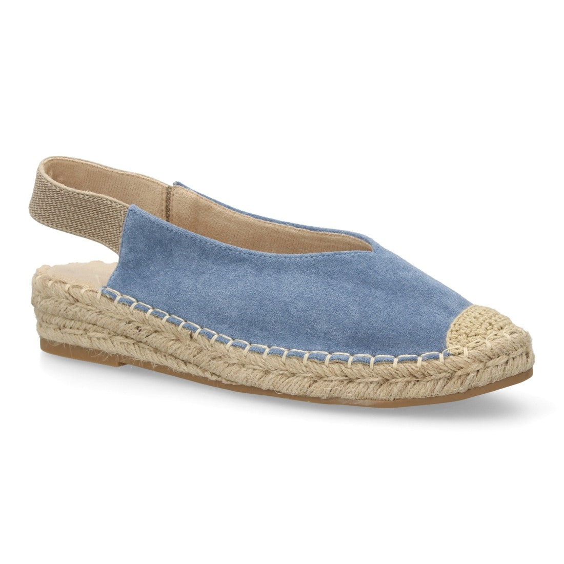 Alpargata plana mujer azul suela yute elástico lona cómoda
