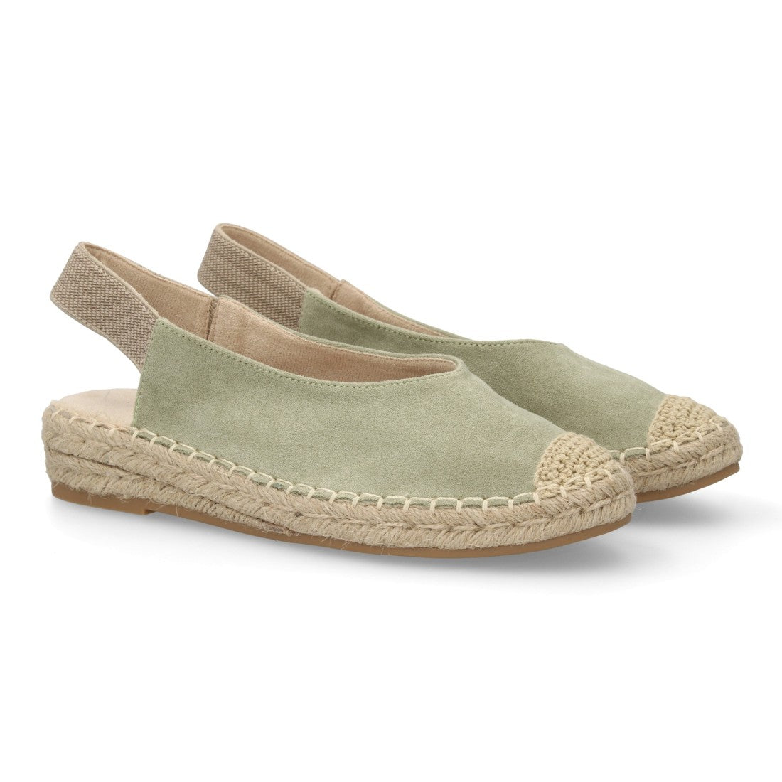 Alpargata plana mujer verde suela yute elástico diseño minimal