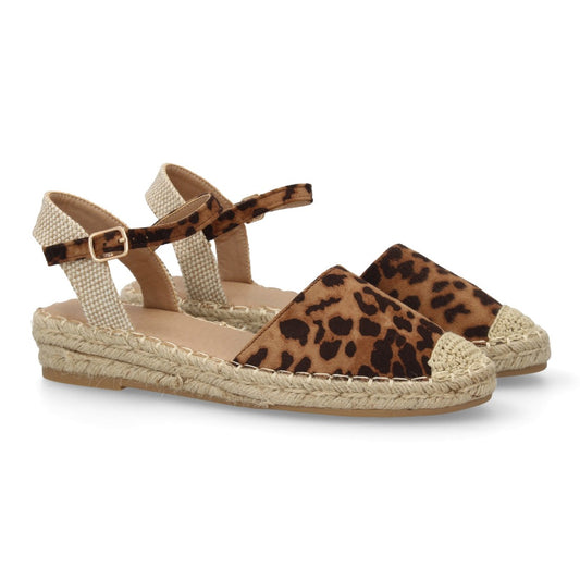 Sandalia alpargata mujer leopardo cuña yute animal print