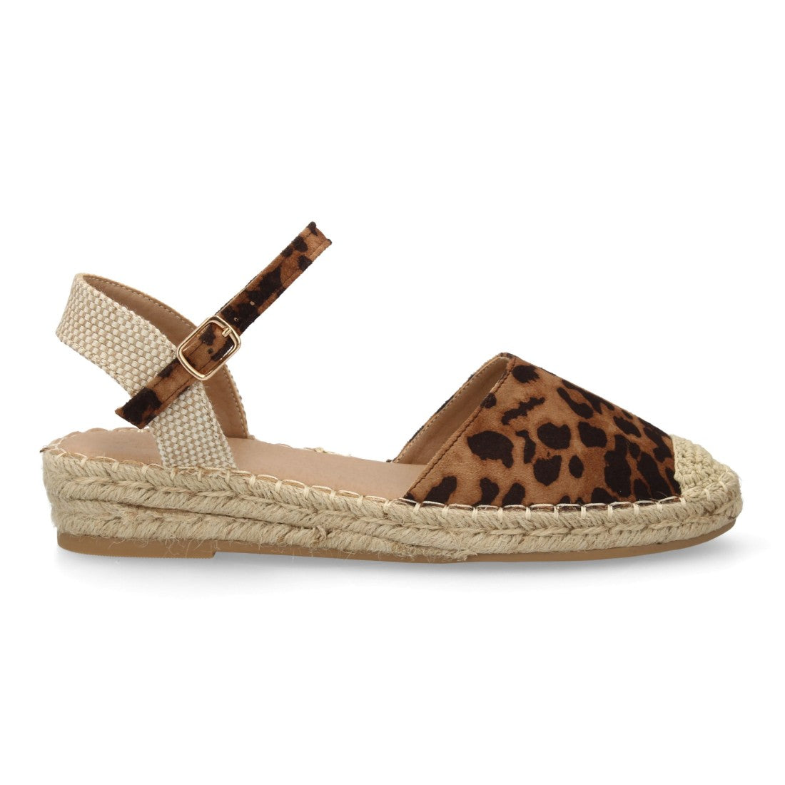 Sandalia alpargata mujer leopardo cuña yute animal print