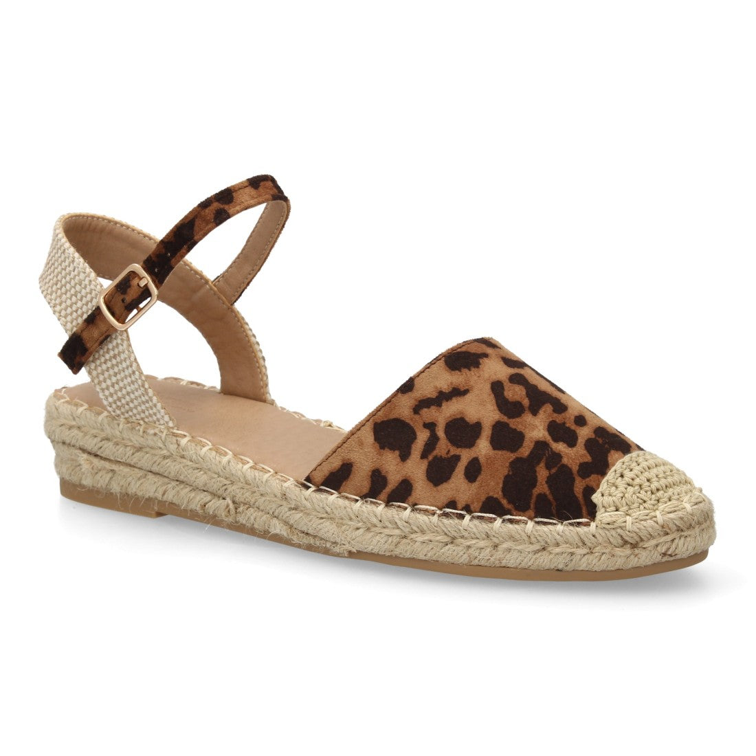 Sandalia alpargata mujer leopardo cuña yute animal print