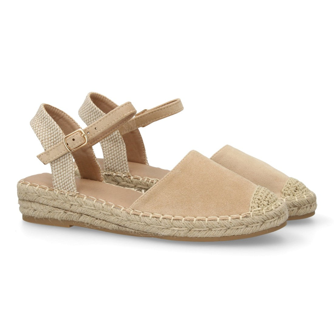 Sandalia alpargata mujer beige cuña esparto artesanal hebilla