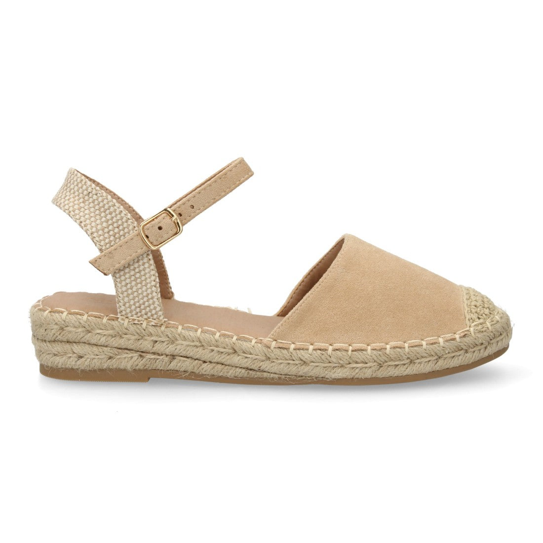 Sandalia alpargata mujer beige cuña esparto artesanal hebilla