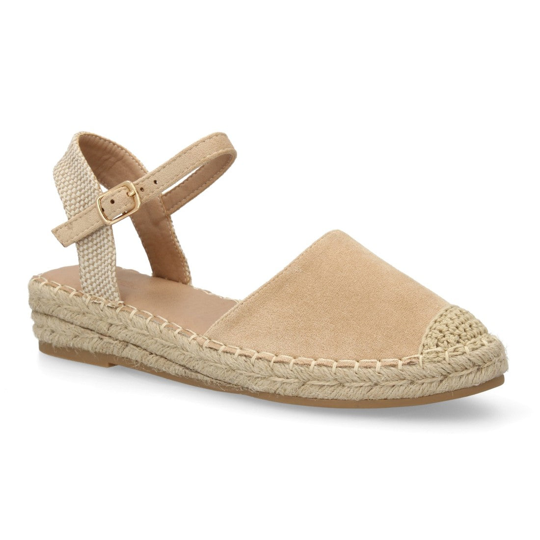 Sandalia alpargata mujer beige cuña esparto artesanal hebilla