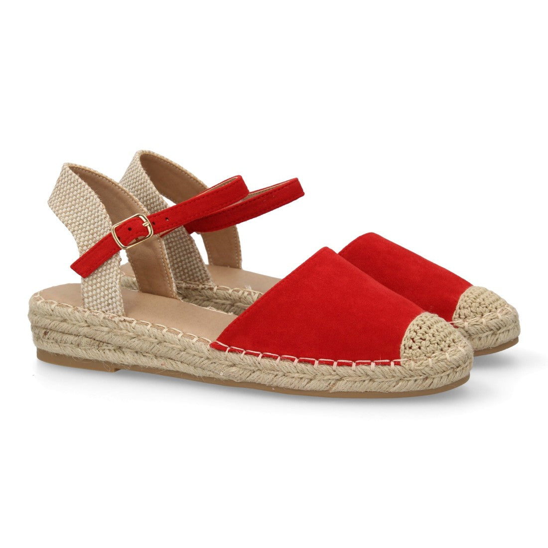 Sandalia alpargata mujer roja cuña esparto diseño verano