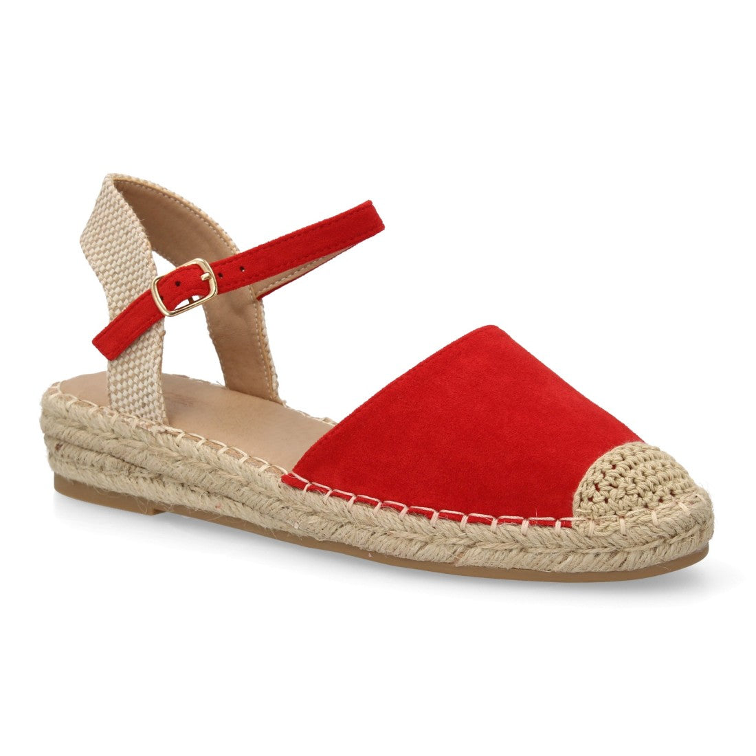 Sandalia alpargata mujer roja cuña esparto diseño verano