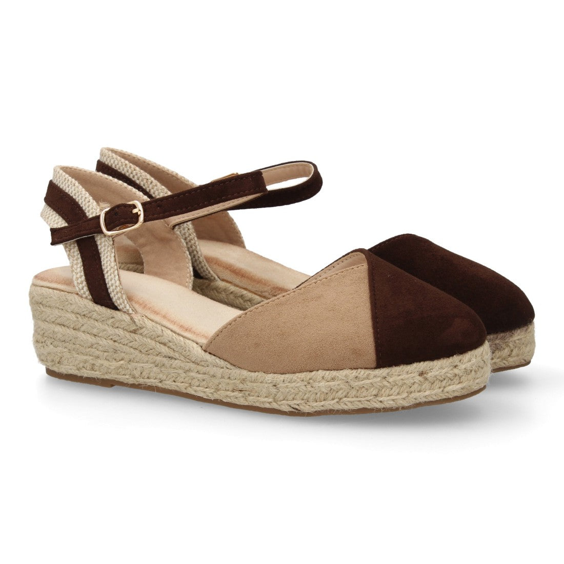 sandalia cuña yute marron bordado floral