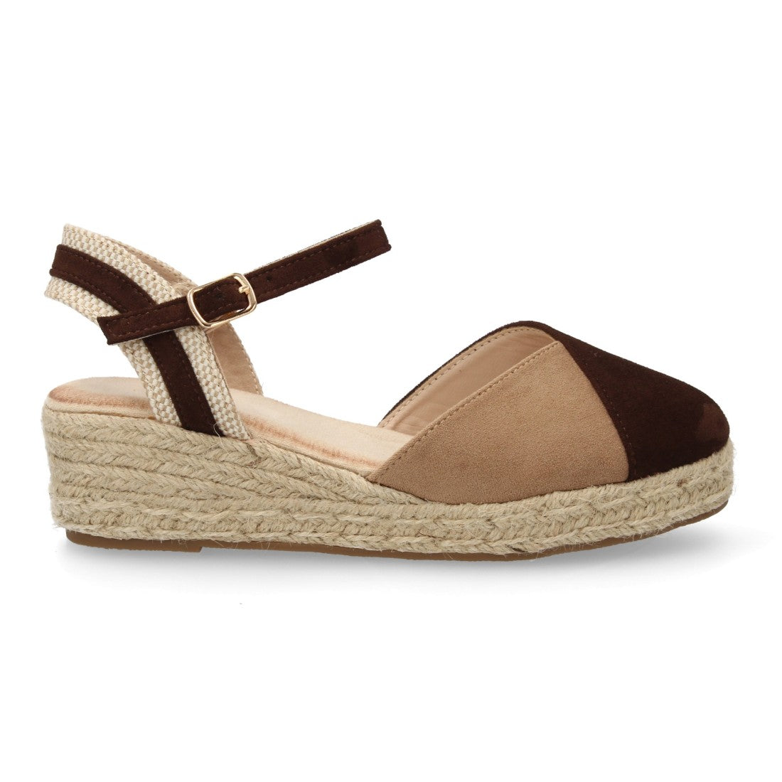 sandalia cuña yute marron bordado floral