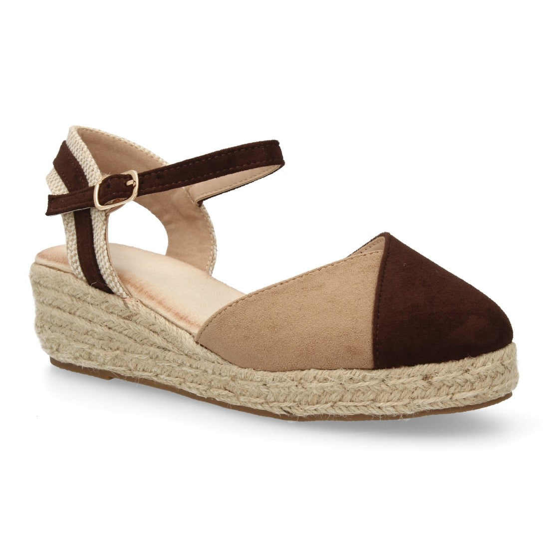 sandalia cuña yute marron bordado floral