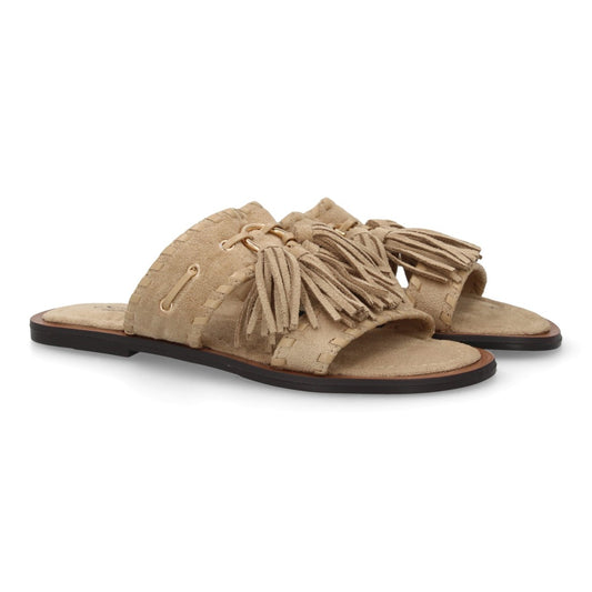 Sandalia pala mujer kaki estilo boho flecos aro