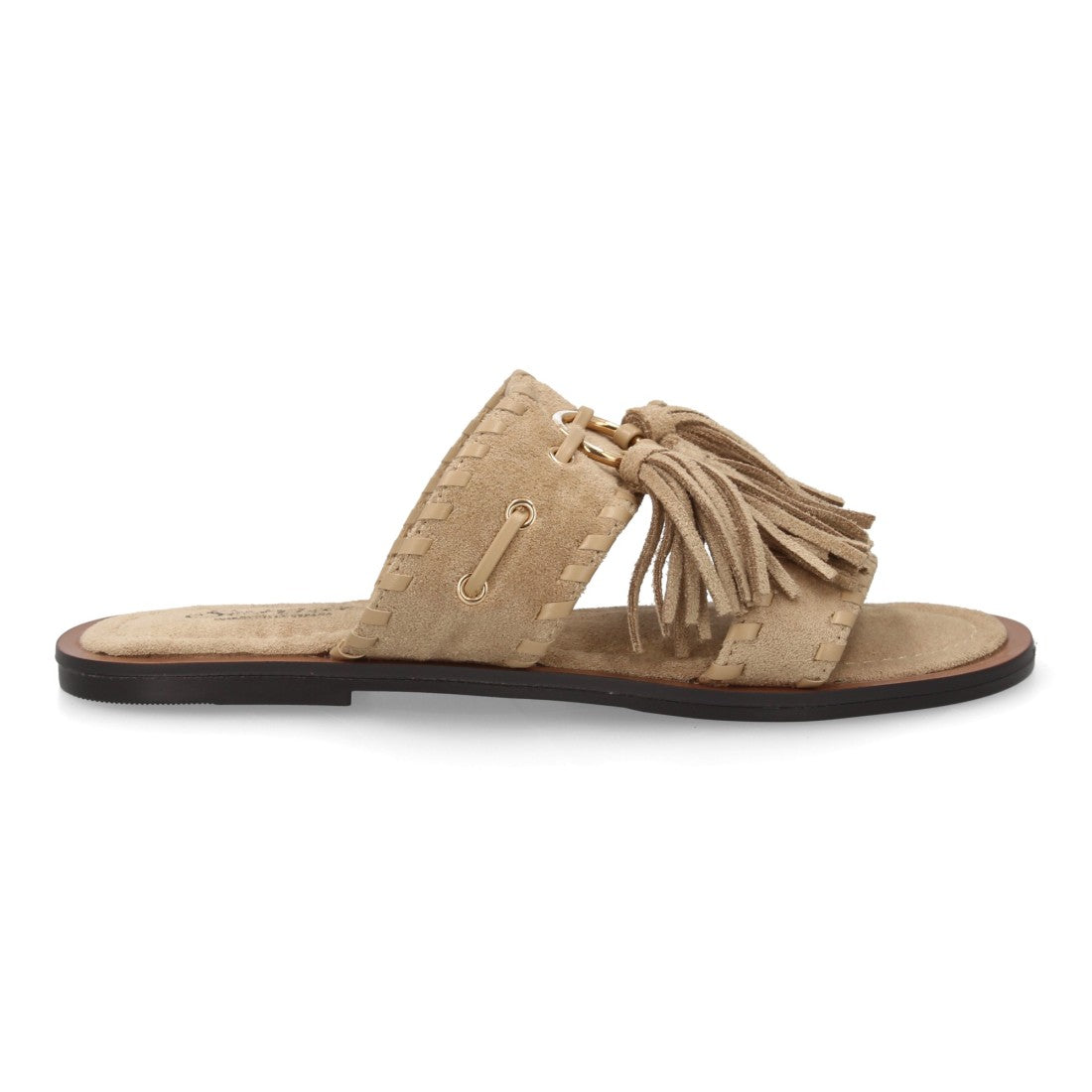 Sandalia pala mujer kaki estilo boho flecos aro