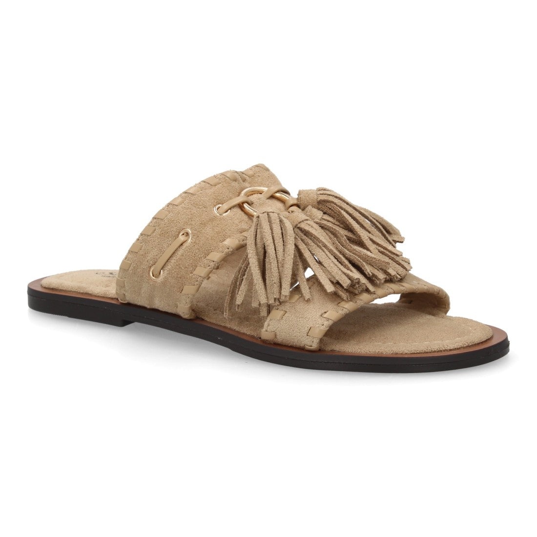 Sandalia pala mujer kaki estilo boho flecos aro