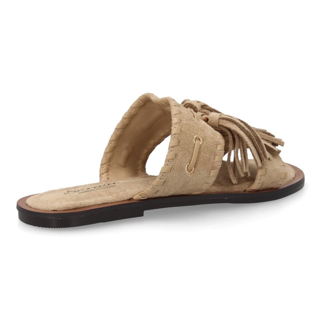 Sandalia pala mujer kaki estilo boho flecos aro