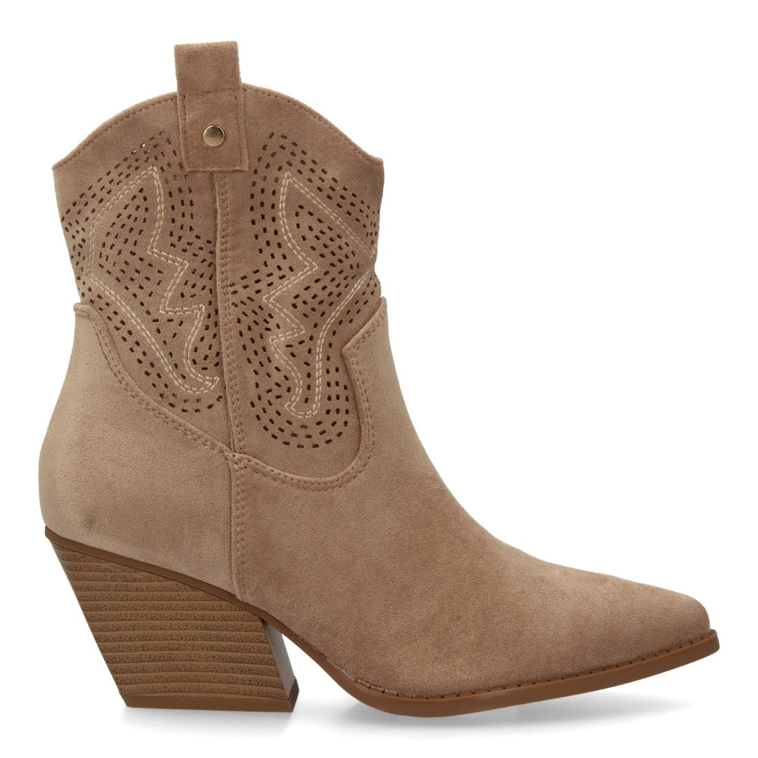 Botín cowboy kaki mujer calados transpirable tacón ancho