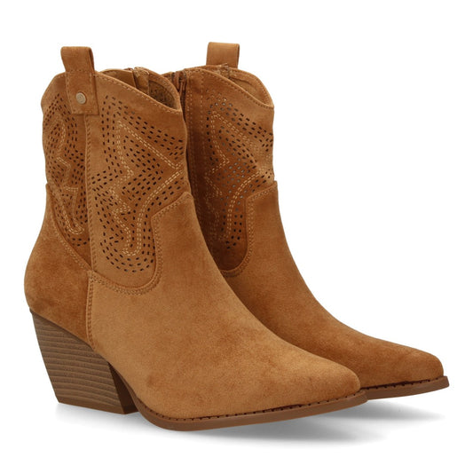 Botín cowboy camel mujer diseño calados tacón ancho cómodo