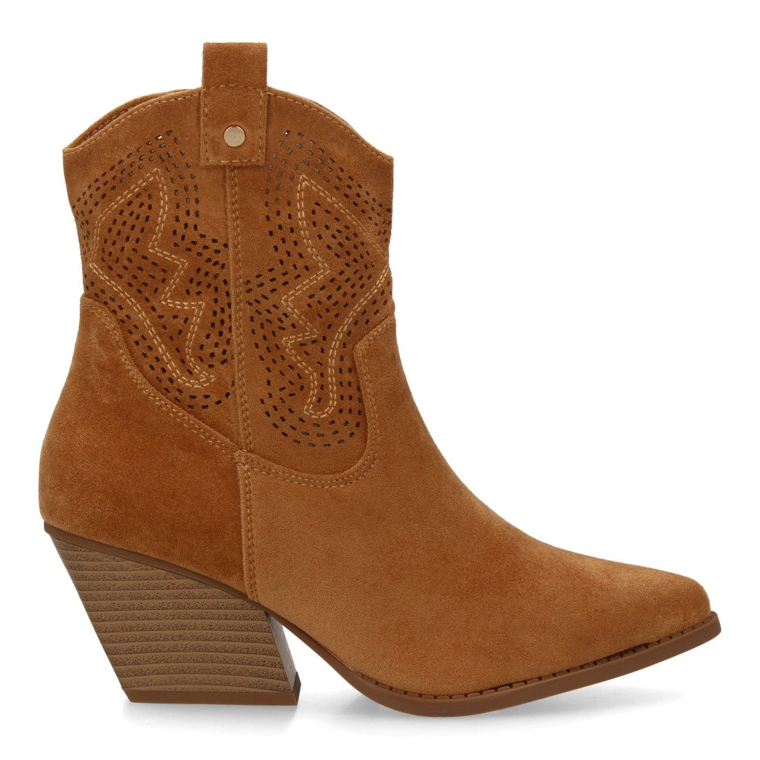 Botín cowboy camel mujer diseño calados tacón ancho cómodo