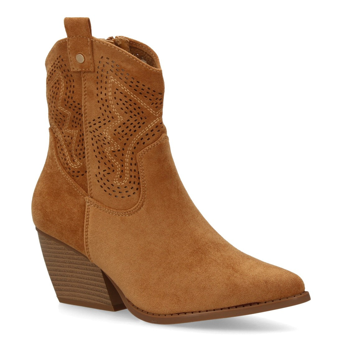 Botín cowboy camel mujer diseño calados tacón ancho cómodo