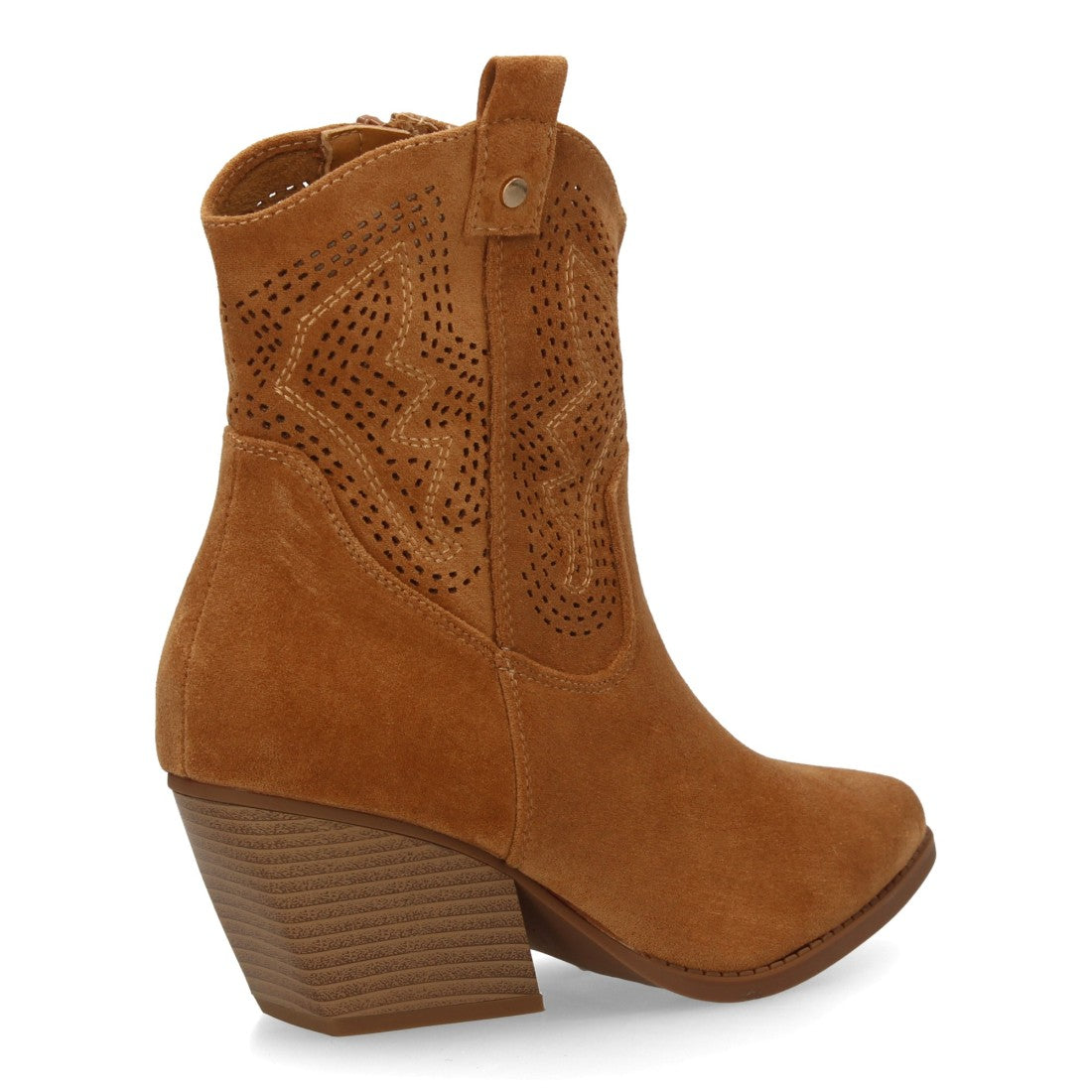 Botín cowboy camel mujer diseño calados tacón ancho cómodo