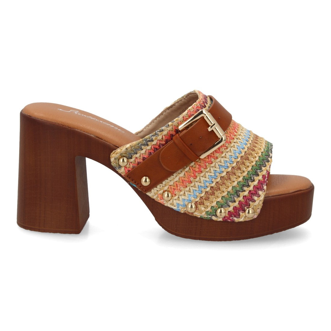 sandalia pala multi trenzada tacón madera