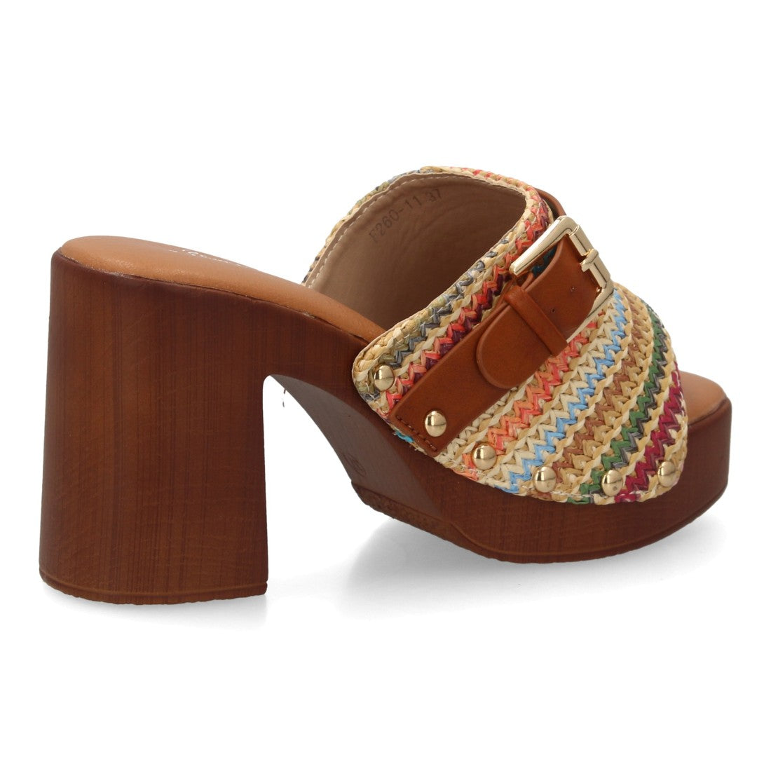 sandalia pala multi trenzada tacón madera