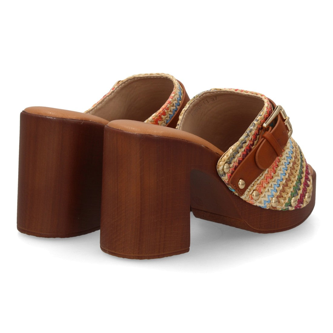 sandalia pala multi trenzada tacón madera