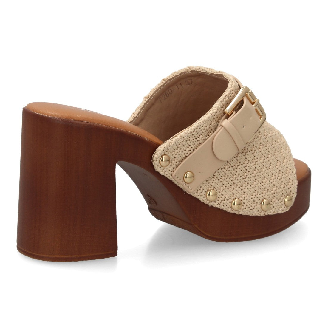 sandalia pala beige trenzada tacón madera