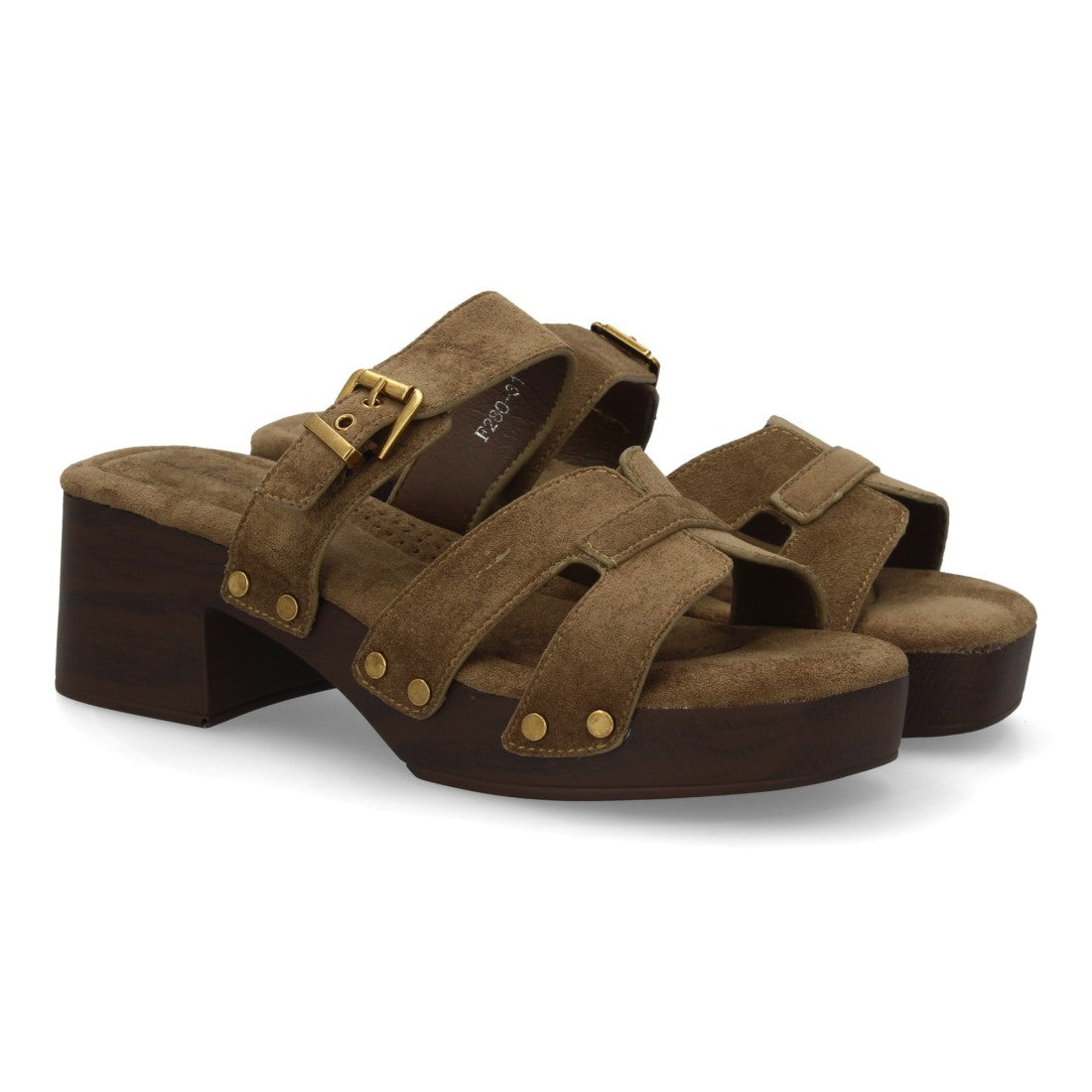 Sandalia verde madera tachuelas mujer