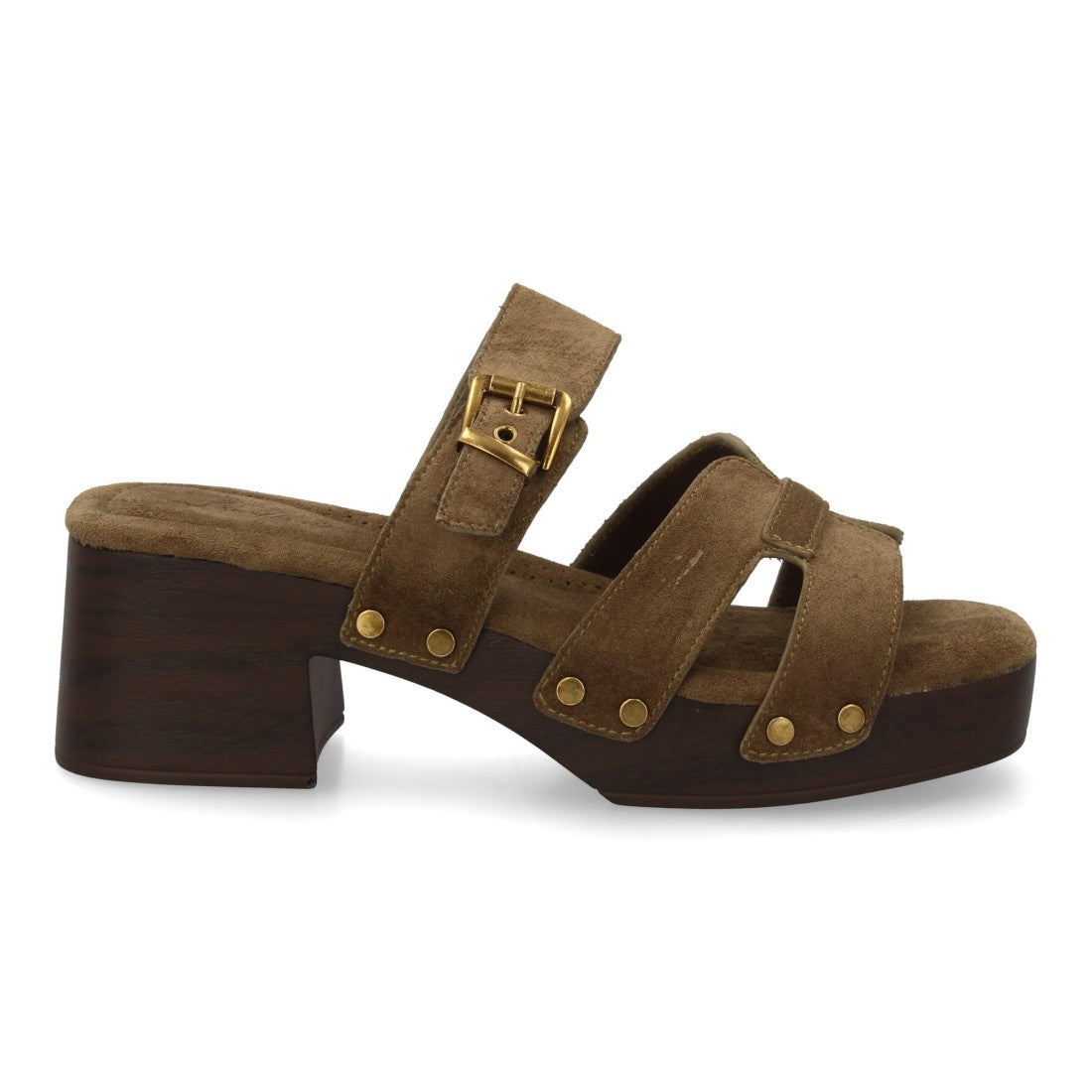 Sandalia verde madera tachuelas mujer